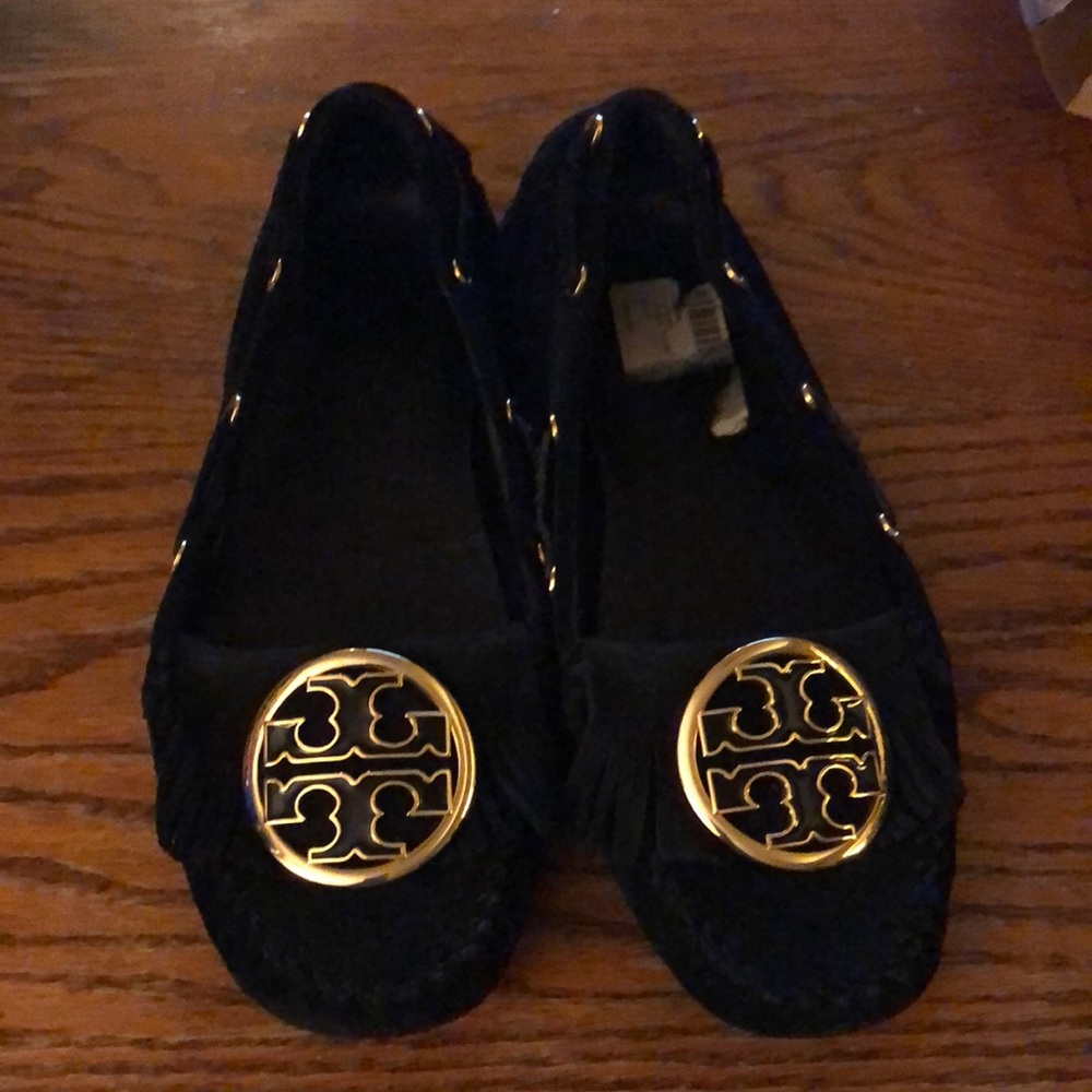 Tori Burch black moccasins suede size 8